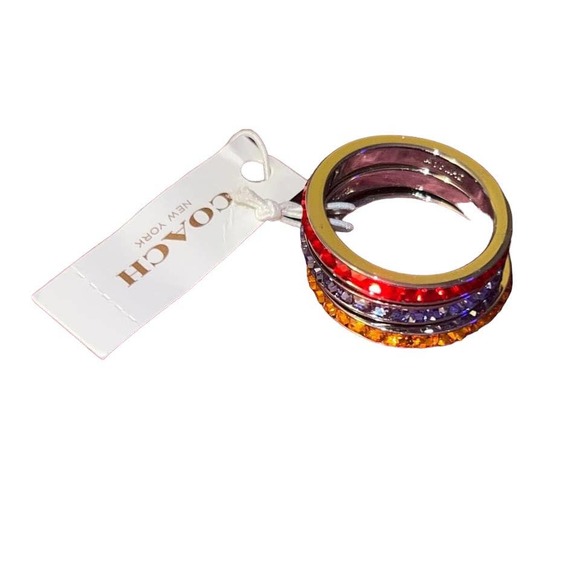 Coach Rainbow Ring Set Stackable Swarovski Crystals 90905 Size 8 NWT $95 - Picture 1 of 4